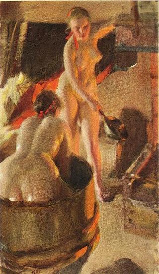 Girls from Dalarna in the sauna, Anders Zorn